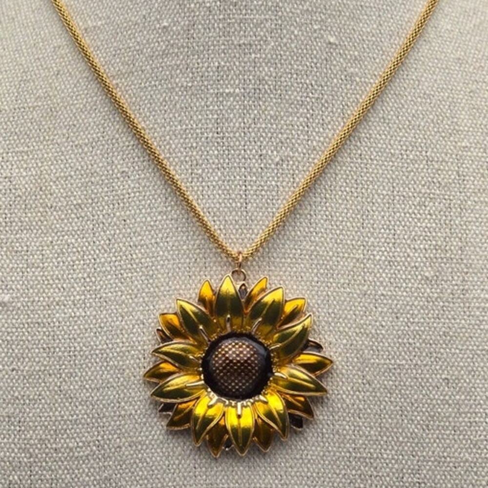 Sunflower Pendant Gold Snake Chain Necklace - Garden Party